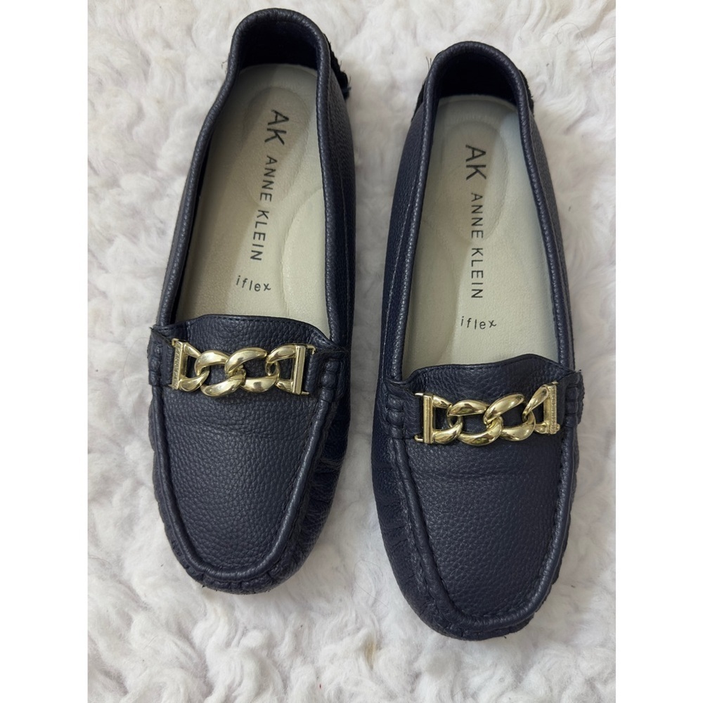 NWOT Anne Klein Dark Blue Loafers with Gold Accent